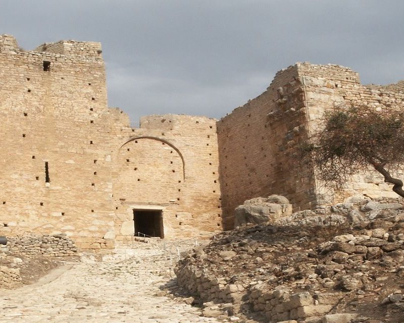 castle near Corinth .ancient ruins of Acrocorinth .